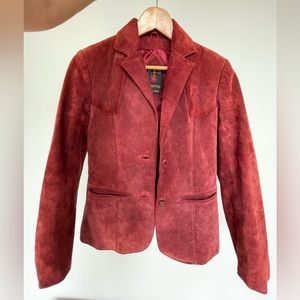 Vintage suede, blazer jacket, red, satin lining